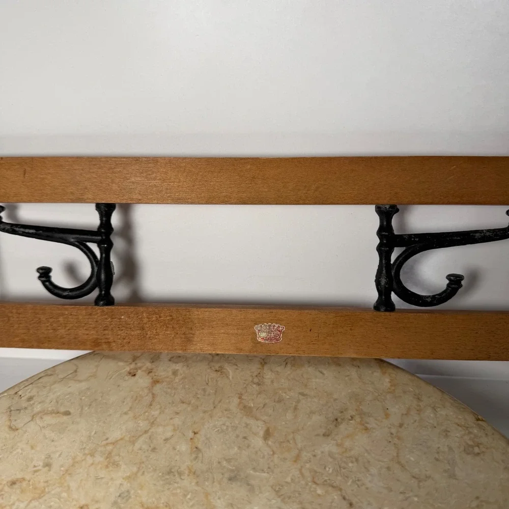 Vintage Wood Cast Iron Wall Mount Coat Rack 24